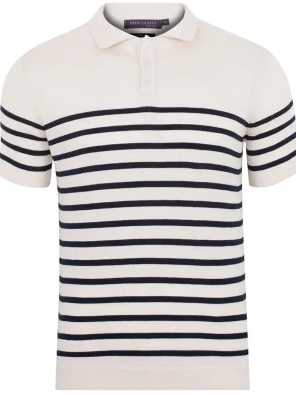 Paul James Cream & Navy Breton Striped Shortsleeve Polo